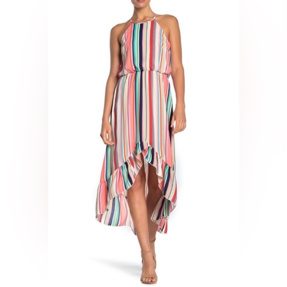 Bailey Blue Halter Dress Striped Multi Color High Low - Medium